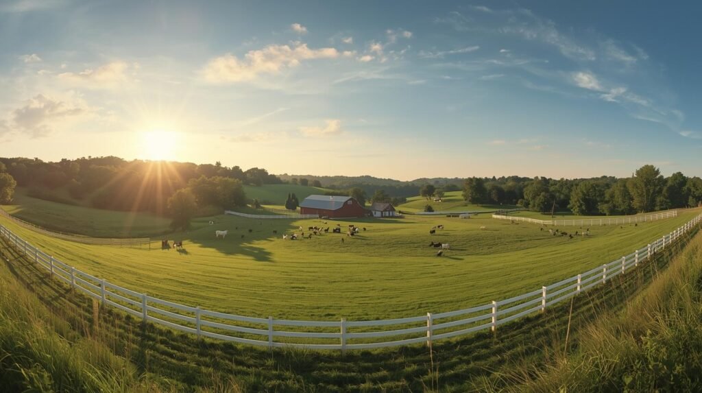 A scenic American dairy farm landscape representing RAWMI Listed raw milk sources across all 50 states.