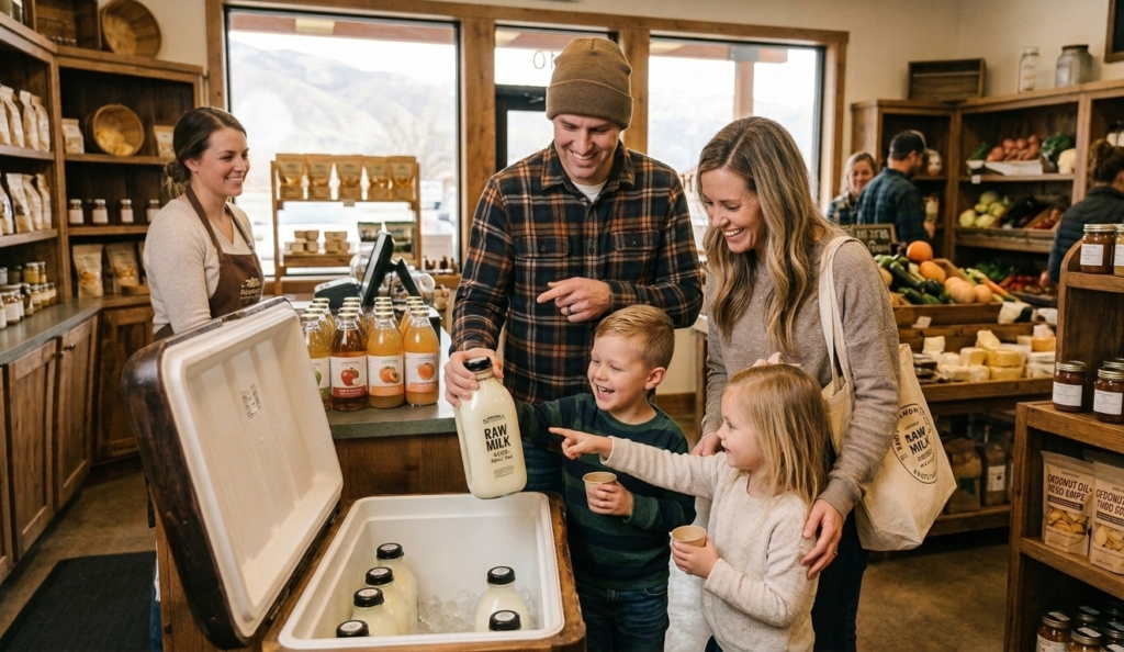 Updated Utah raw milk laws allow families to purchase fresh A2/A2 raw milk from a chilled cooler in a Utah retail store.